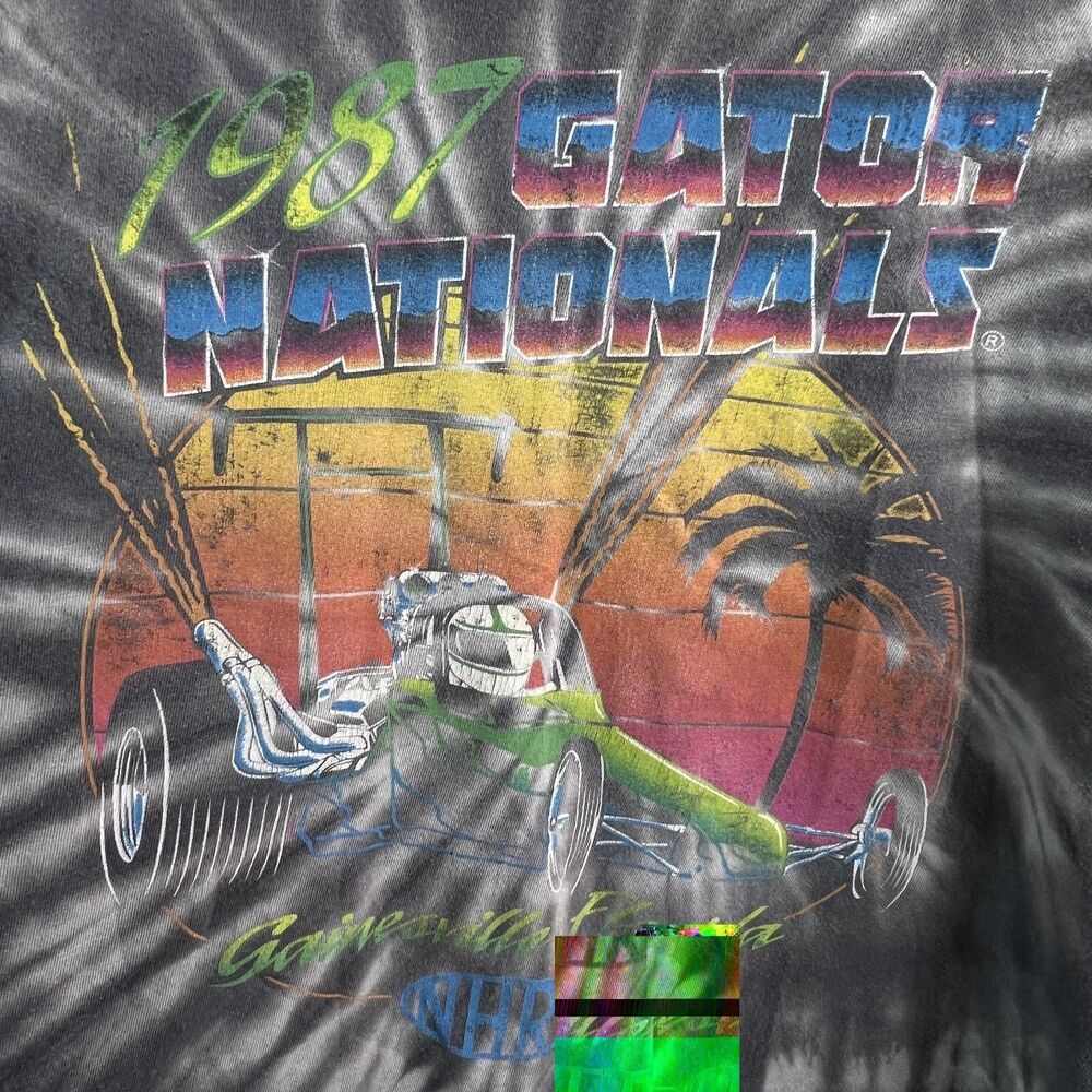 NHRA 1987 Gator Nationals Drag Race Tie Dye Gray Men's T-Shirt Medium Cotton